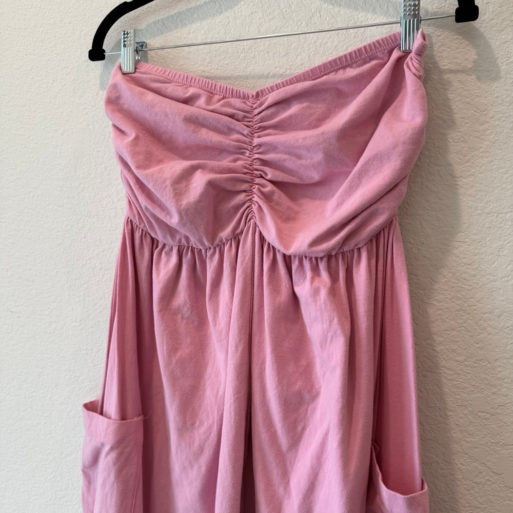 Bucket List Pink Strapless Harem Jumpsuit Ruched Tube Top Pockets Large K5280 - Picture 2 of 5